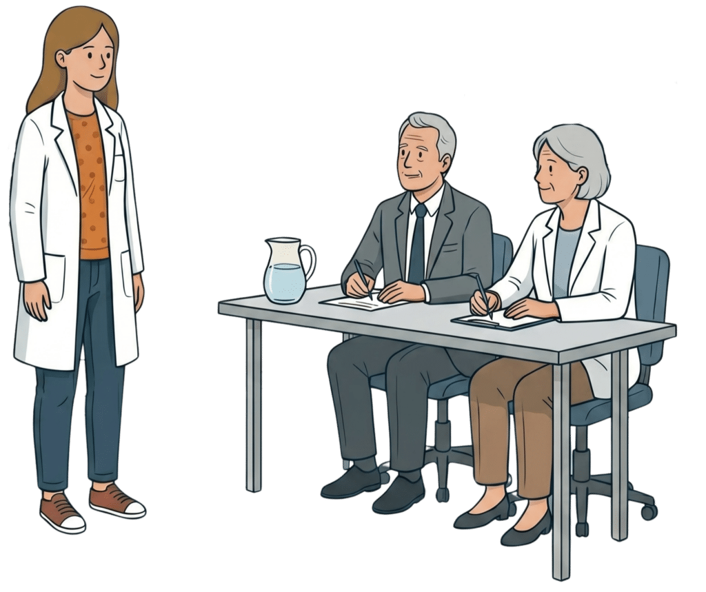 Medizinstudentin während mündlicher Prüfung